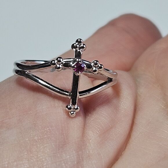 **Final Sale** Vintge Sarah Coventry Pink Rhinestone Silver Tone Cross Adj 4-8 - Picture 1 of 13